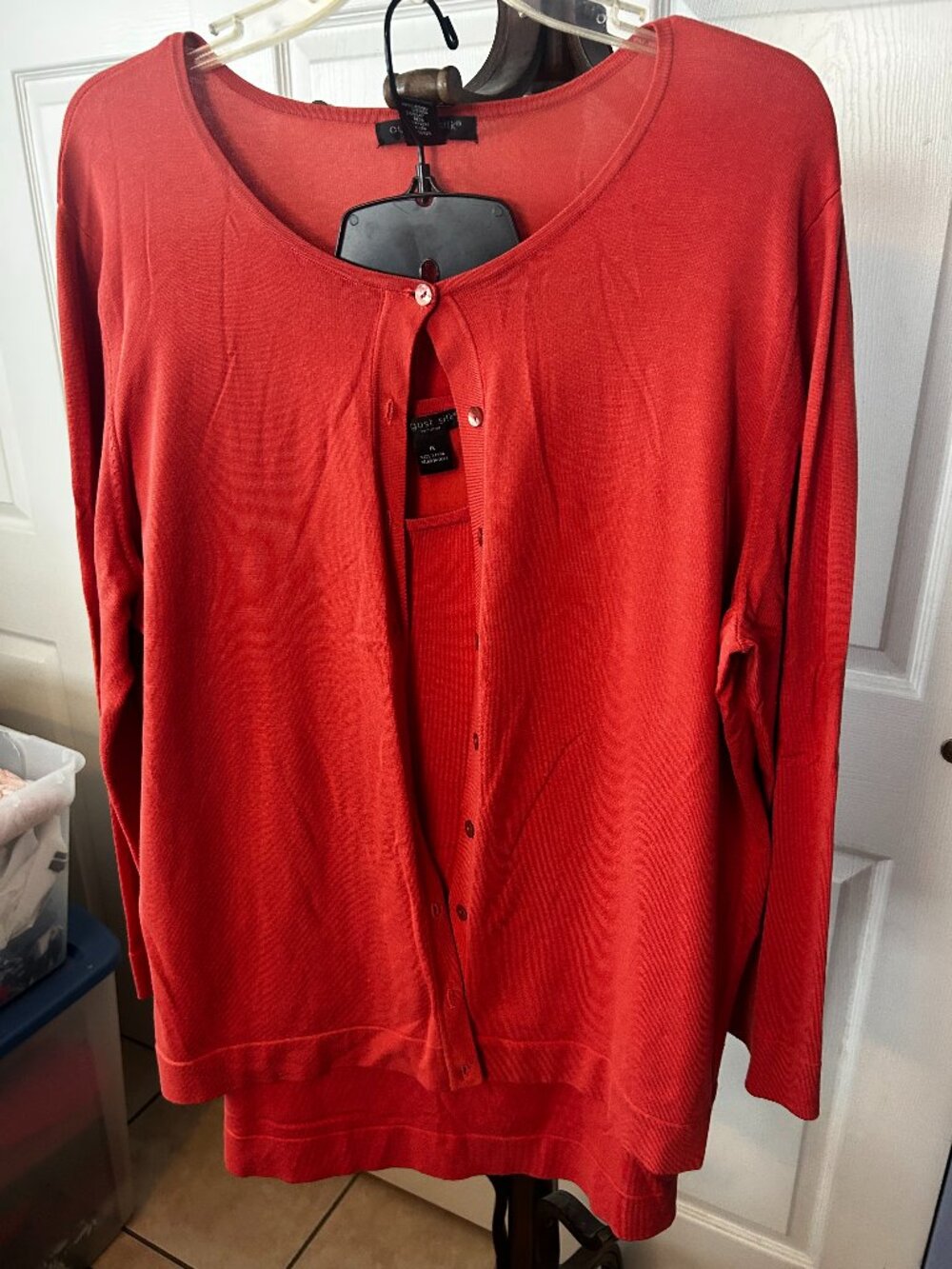 Pre Owner August Silk Beautiful Tangerine Silk Two Piece Sweater Set